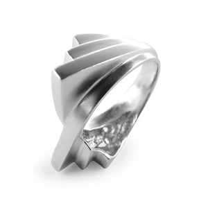 Silver Curved Double Fan Ring