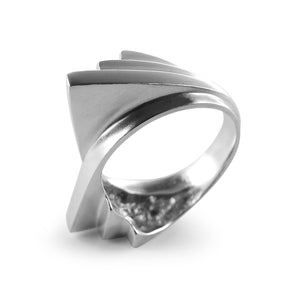 Silver Curved Double Fan Ring